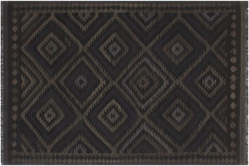 Flat Weave Kilim, Antique, Navaho, Vintage, Handmade, Geometric Kilim Black Blue Hand-Woven Rectangle 100% Wool Area Rug 6 x 8